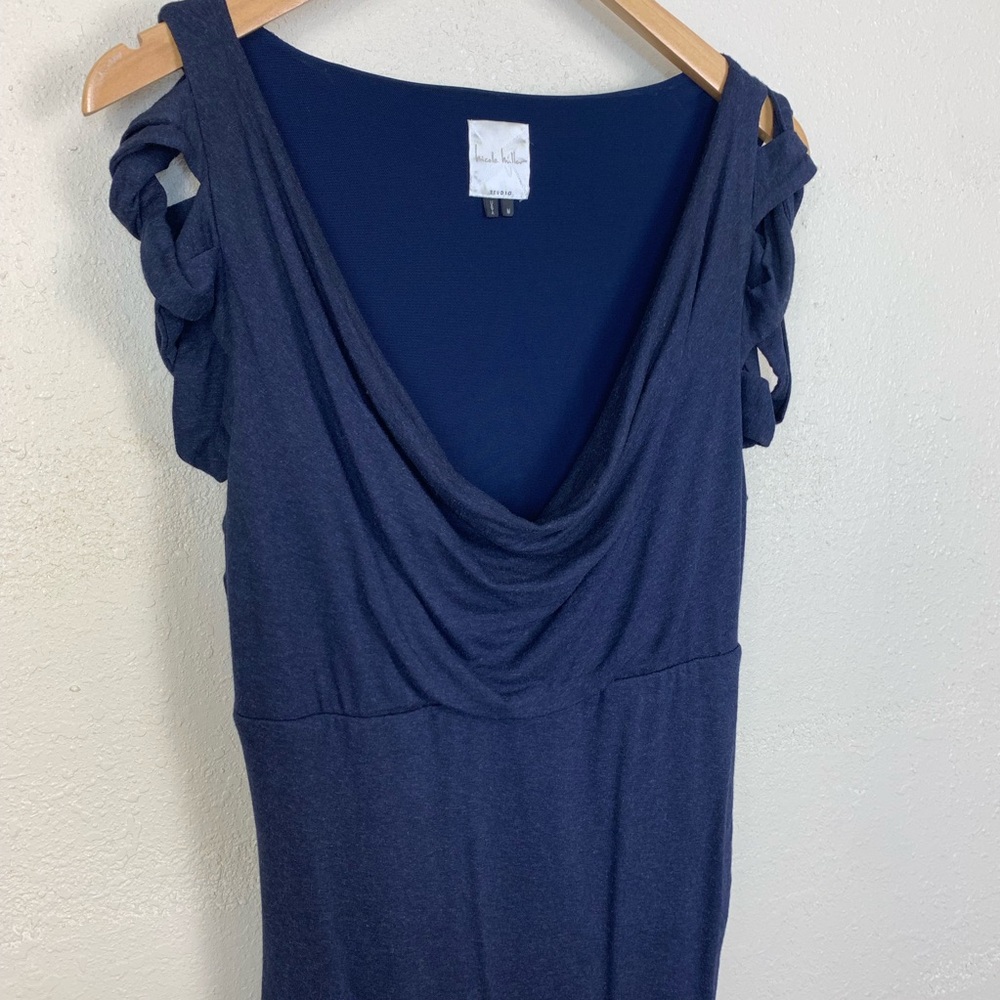 Nicole Miller M Dark Blue Fitted Dress Ruched Drap